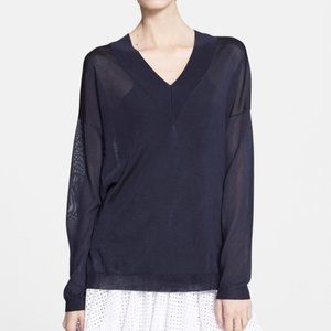 Rag & Bone Sheer Yvette V-neck Jumper Navy Sweater